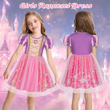 Benylion Princess Dress for Girls Kids Halloween Dress Up Clothes Pretend Play Birthday Purple Dress up Clothes for Kids Age 7-8