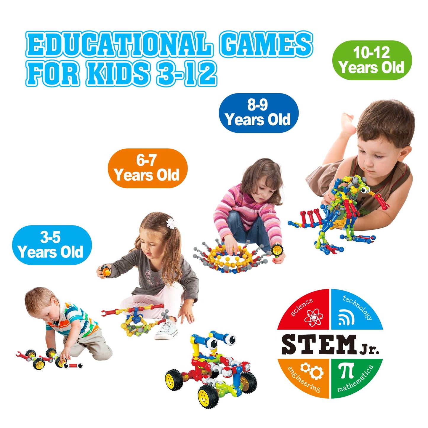 Huaker Building Toys,109 Piece Stem Toys For Kids Ages 3 4 5 6 7 8 9 10 11 12 Years Old Boys And Girls Christmas Birthday Gifts Children Building Blocks Creative And Educational Kids Toys Projects