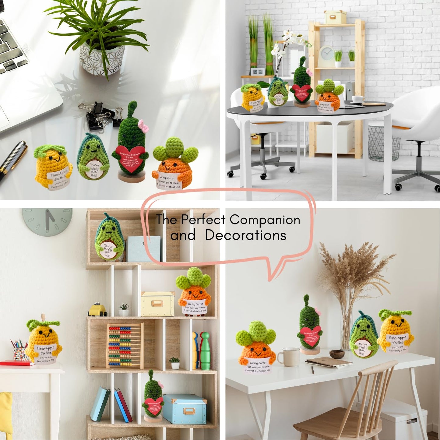 Jpaklpe 4Pcs Crochet Animals Funny Gifts, Handmade Emotional Support Knitted Potato With Positive Card For Women, Coworker, Mom,