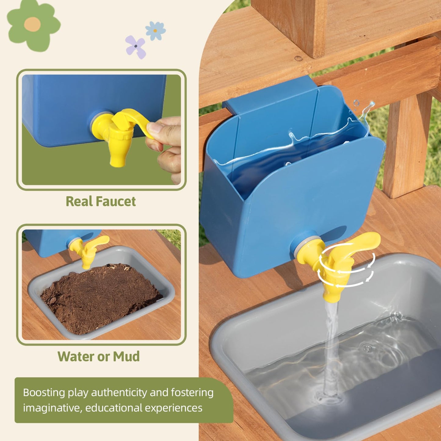 Oook Mud Kitchen For Kids Outdoor, Kids Kitchen Playset With Canopy, Gardening Tools, Chalkboard, Flower Pot, Cookingware, Remov
