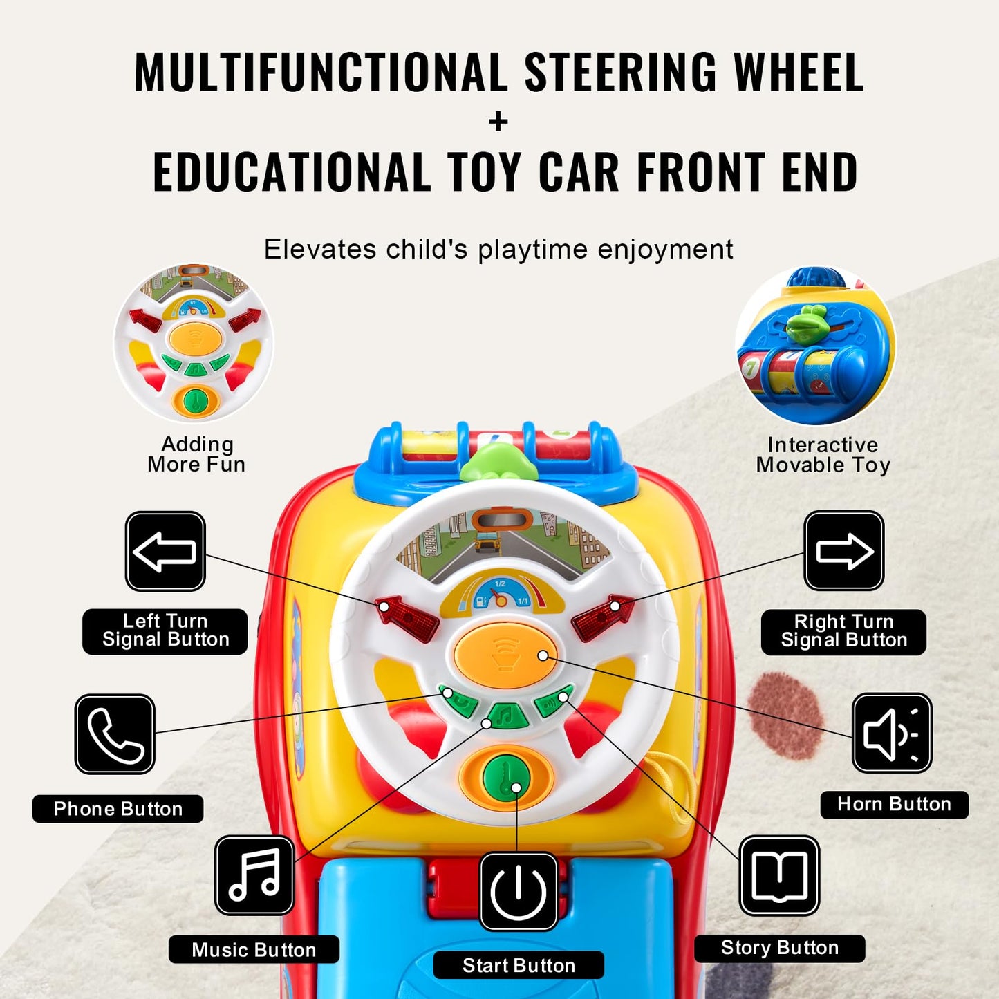 Vevor Ride On Push Car For Toddlers, Ages 19+ Months, Ride Racer, Sit To Stand Toddler Ride On Toy, Kids Ride On Car With Music Steering, Horn & Under Seat Storage, Ride On Toy For Boys Girls