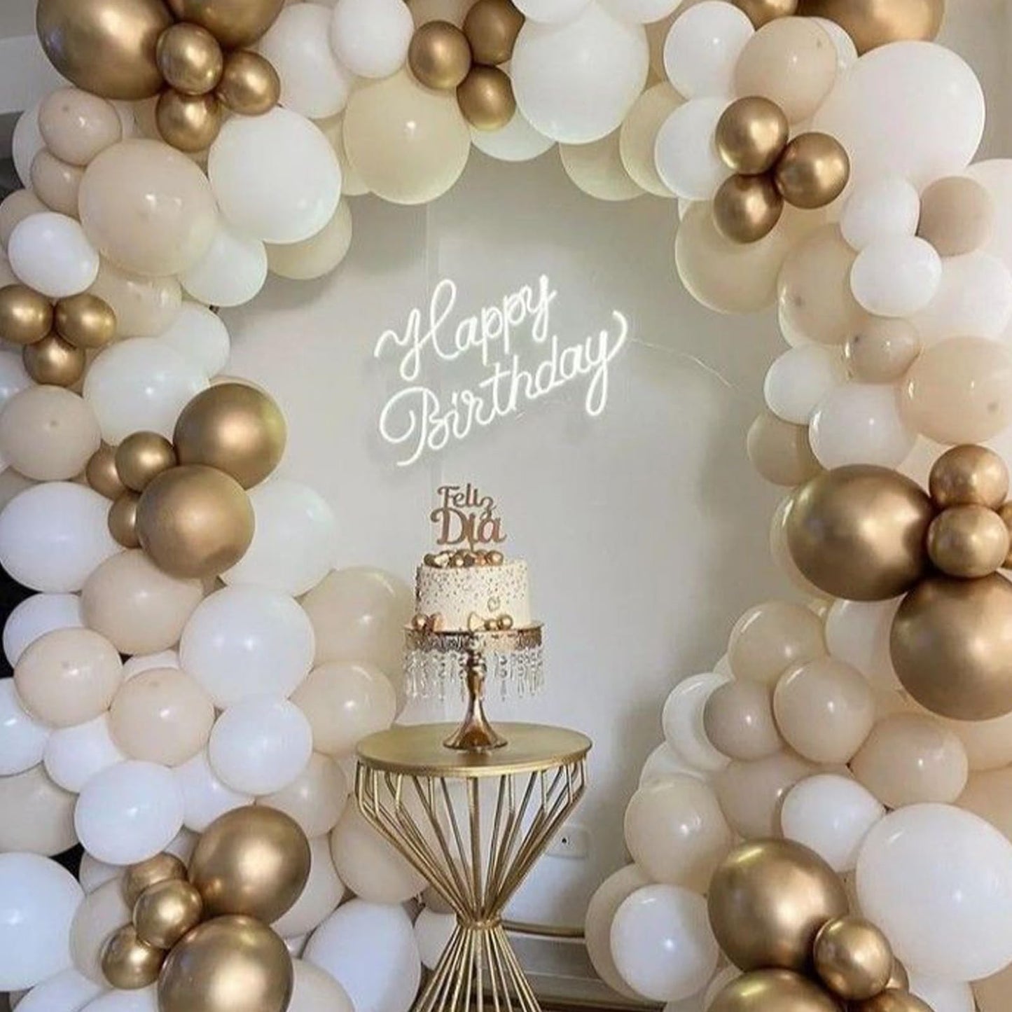 White Sand Gold Balloons Garland Arch Kit, 102 Packs White Nude Cream Balloons With Metallic Chrome Gold Confetti Latex Balloons