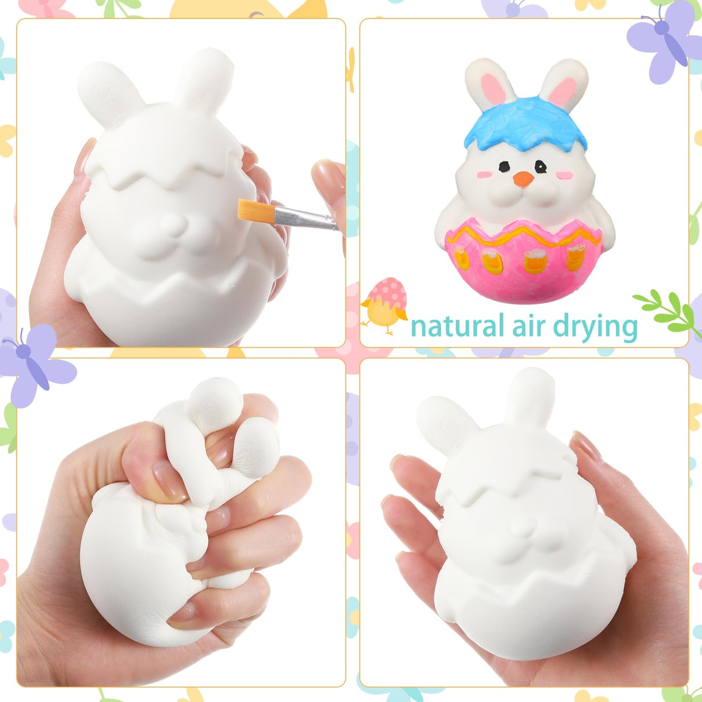 Miniinflat 12 Pcs Easter Eggs Painting Kit White Easter Eggs Coloring Decorating Crafts Kit Squeeze Eggs Bunny Toys With Dye Pai