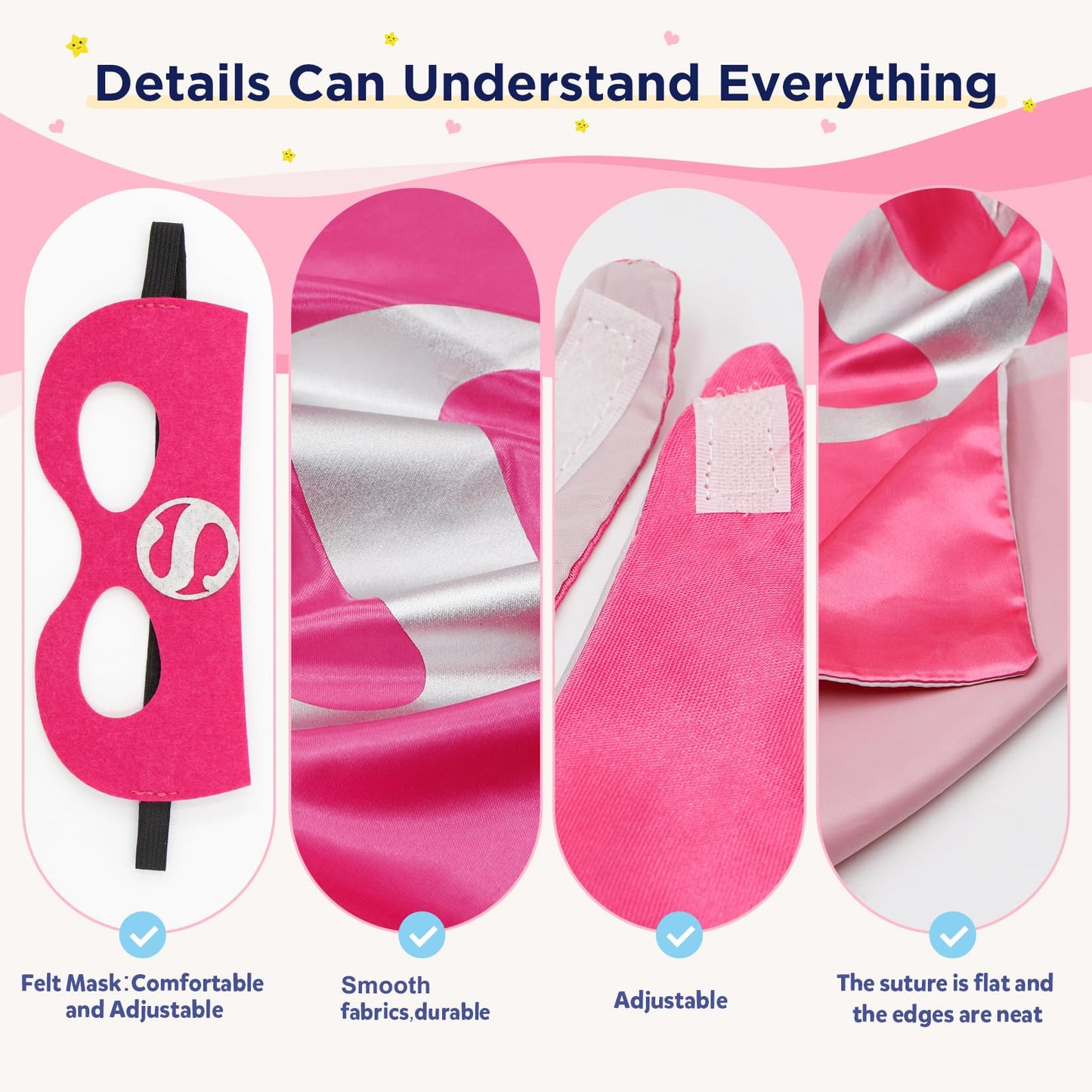 Riorand Superhero Capes And Mask For Kids,Superhero Costume Boys Grils Christmas Halloween Cosplay For 3-10 Years Old 2Pcs (Pink+Black)