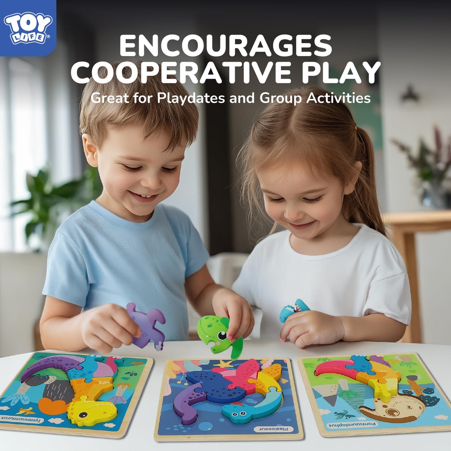 Toy Life Wooden Puzzles For Toddlers 2-4, 6 Pack Dinosaurs Puzzles For Toddler 1-3, Kids Montessori Toys For 1 2 3 Year Old, Edu