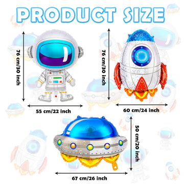 6 Pcs Space Balloons,Astronaut Ufo Rocket Foil Balloons For Kids,Space Party Decorations,Outer Space Balloon For Baby Shower Uni