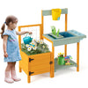 Costzon Mud Kitchen, Kids Potting Bench with Garden Bed & See-Through Window, Trellis, Kids Kitchen Playset w/Sink, Faucet, Stor