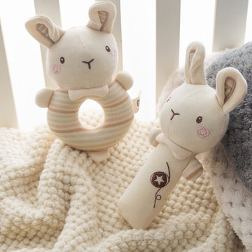 Plush Baby Soft Rattle Toys, Beige Bunny Baby Rattles For Infants Baby First Stuffed Animal Plush Rattle Shaker Set For Newborns