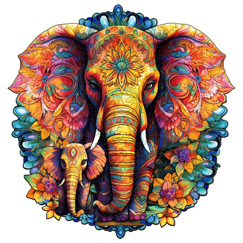 Woodemon Wooden Puzzles For Adults, Mandala Elephant (L-280Pcs) Wooden Jigsaw Puzzles Kids, 12.2 * 11.8In Unique Shaped Animal Wood Puzzles Adults, Xmas Christmas Puzzles Birthday Gift Family Game