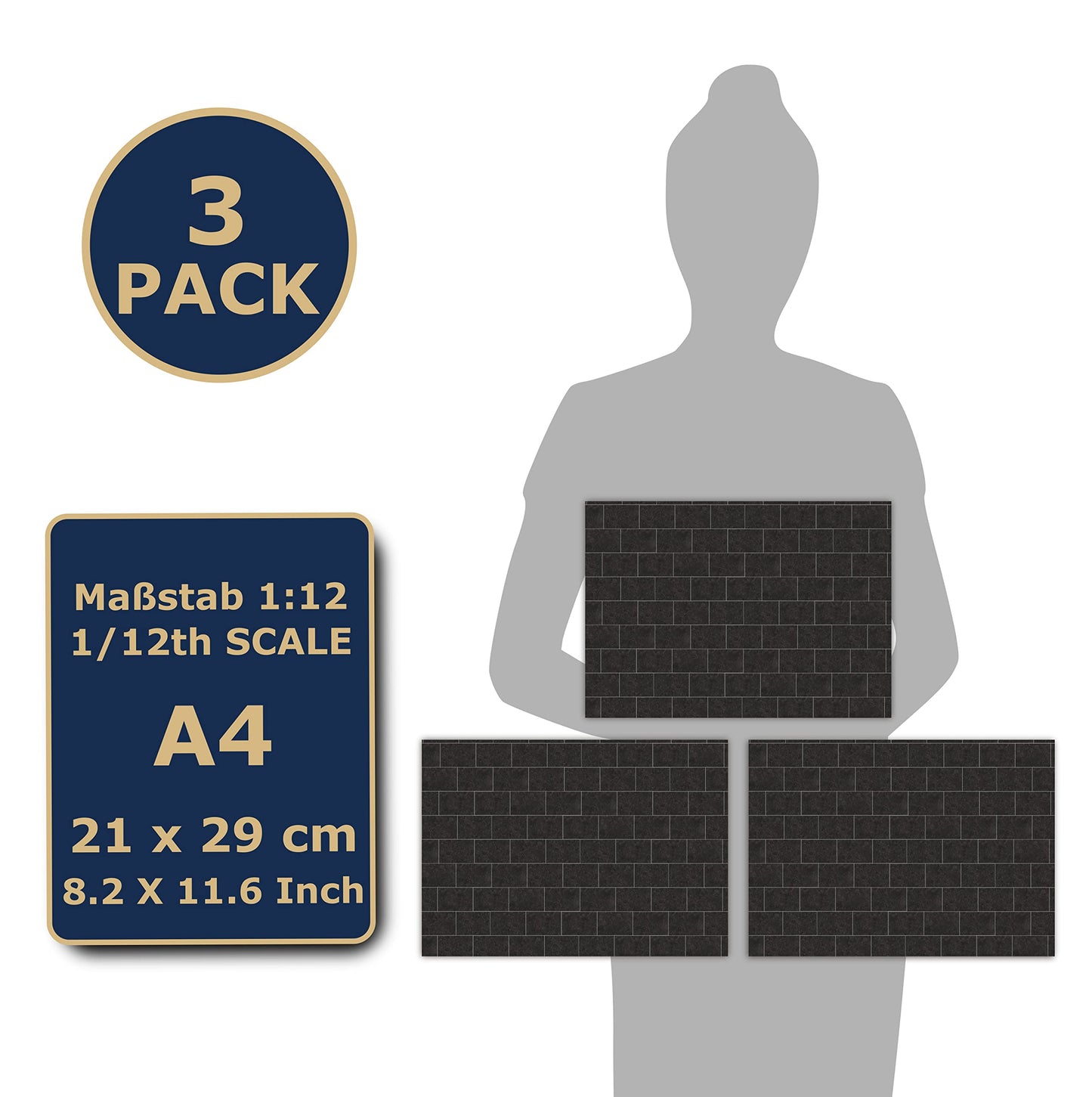 3 Sheets Self Adhesive Floor Tiles For Dollhouse 1:12 Scale (Black Tilea Rectangular)