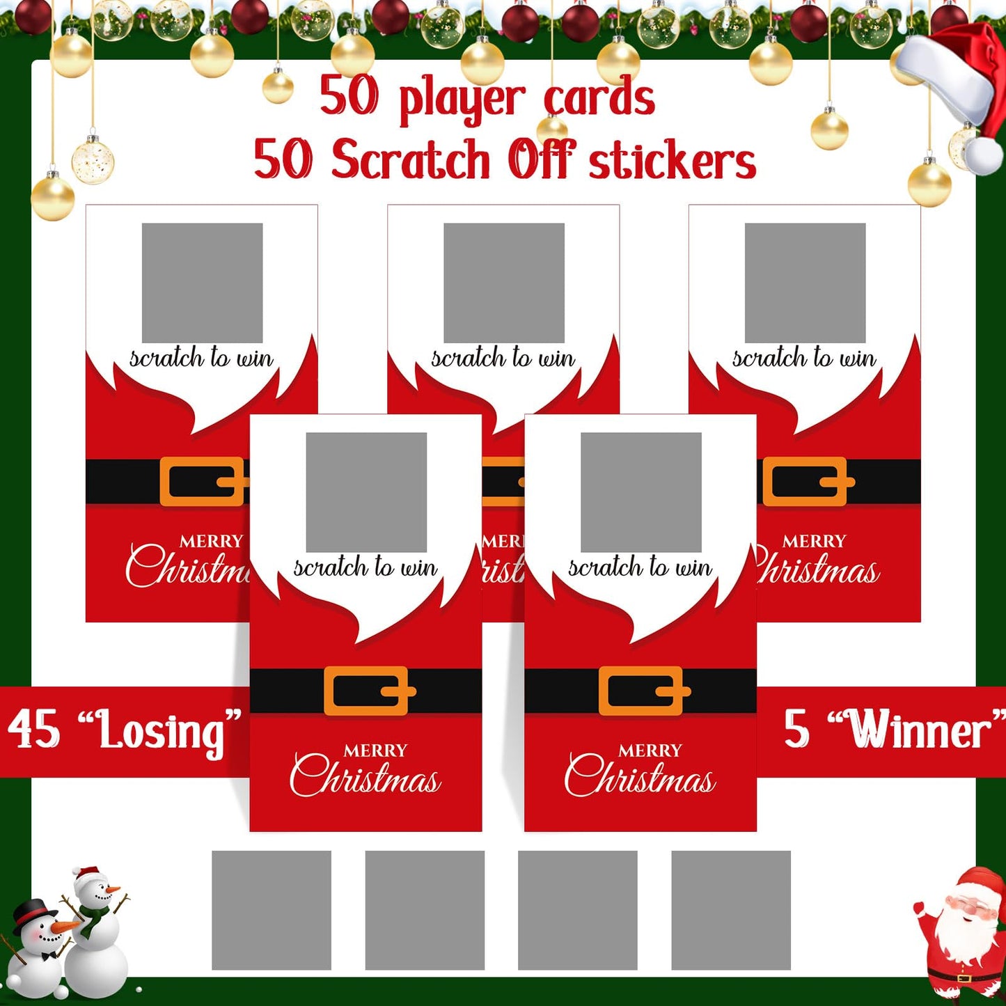 Outus 50 Pieces Christmas Scratch Off Cards Stickers Christmas Hawaii Party Games Vouchers Festive Raffle Tickets Holiday Business Prize Drawings For Kids Adults Families Events Groups (Santa)