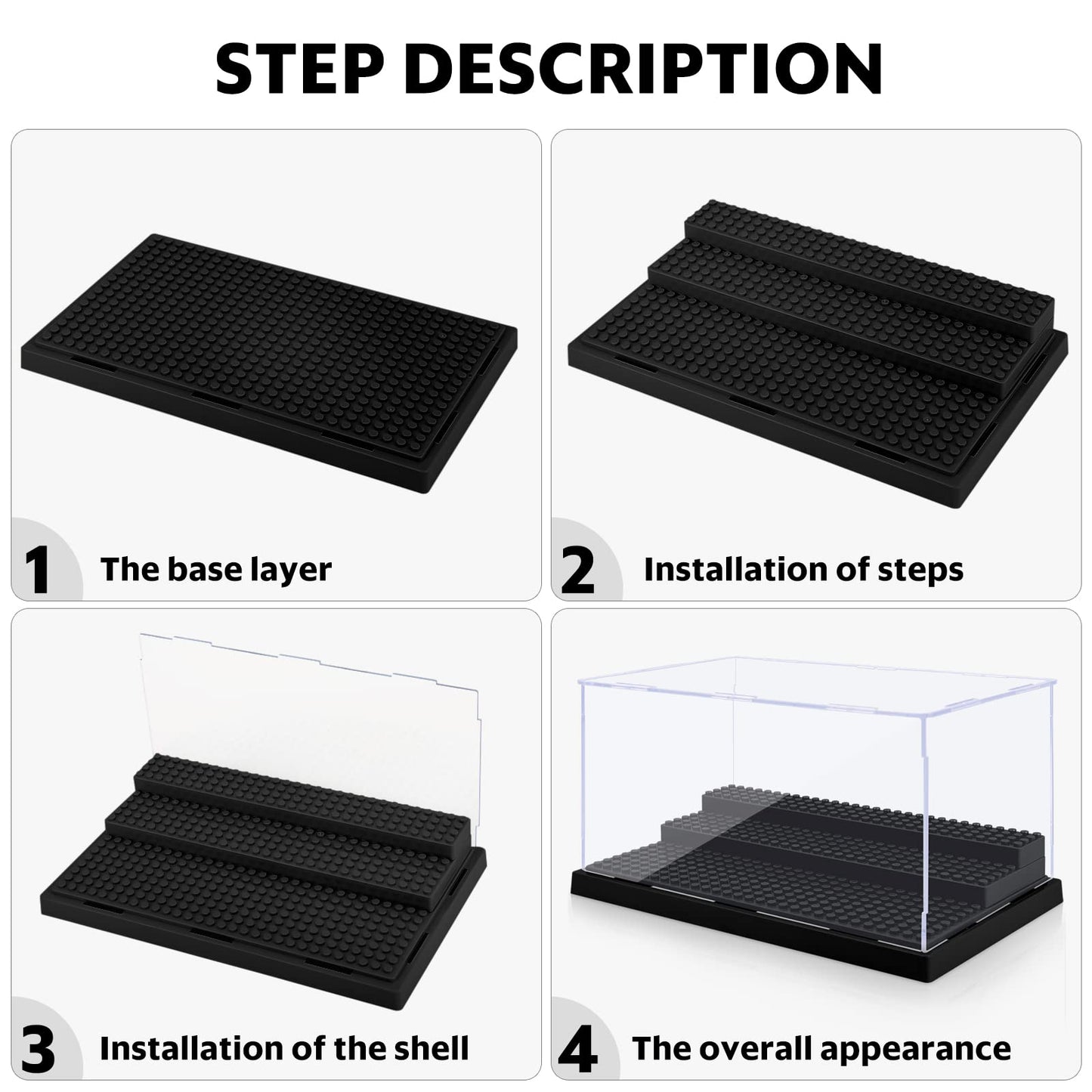 Minifigure Display Case For Action Figures Blocks, Clear Dustproof Acrylic Display Box Storage With 3 Movable Steps Gifts For Ch