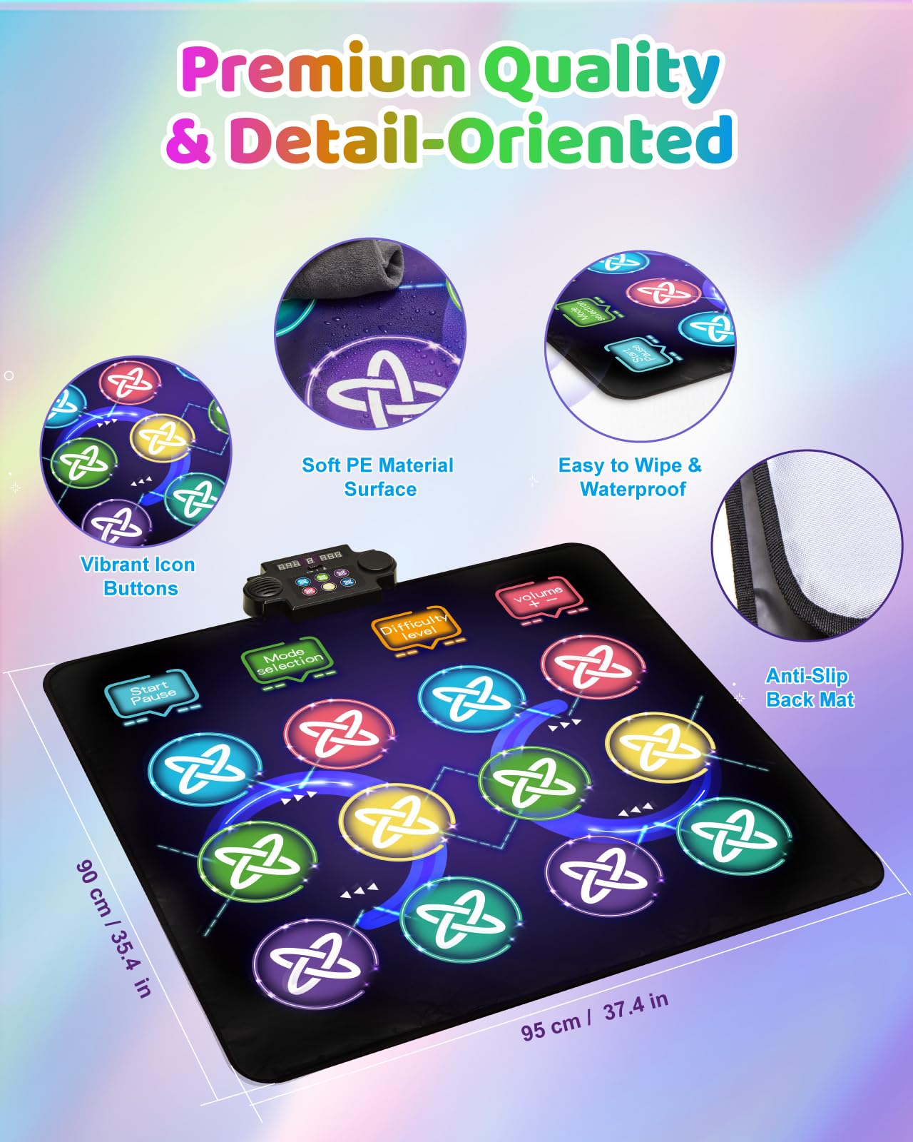 Gleamkid Dance Game Mat For Kids, Led Light-Up 12-Button Dance Pad With Adjustable Volume, Built-In Music, 1-Player & 2-Player M