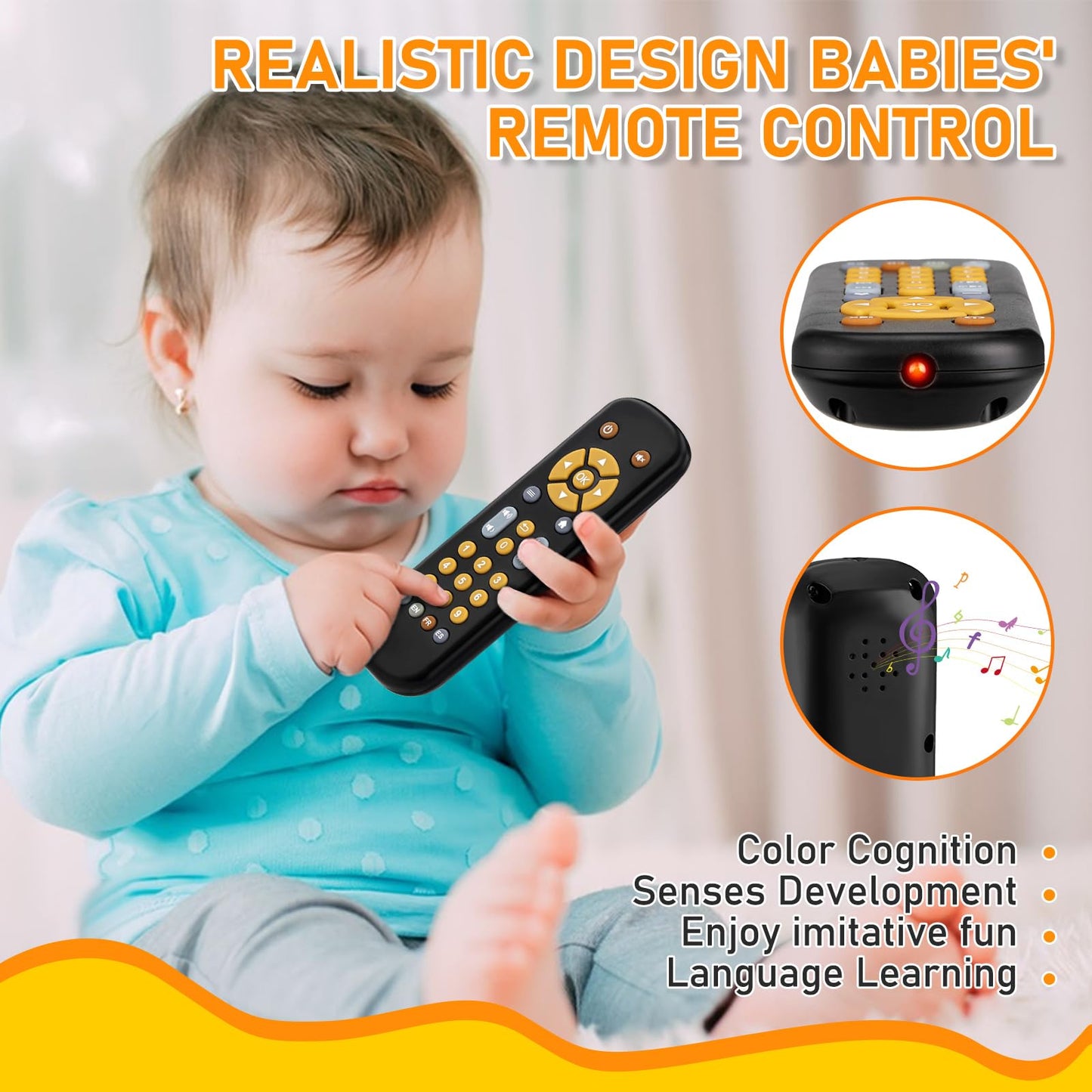 Avkast Baby Tv Remote Control Toy 6 Month+, Toddler Realistic Remote Toy With Sound And Light, Early Educational Music Toys With