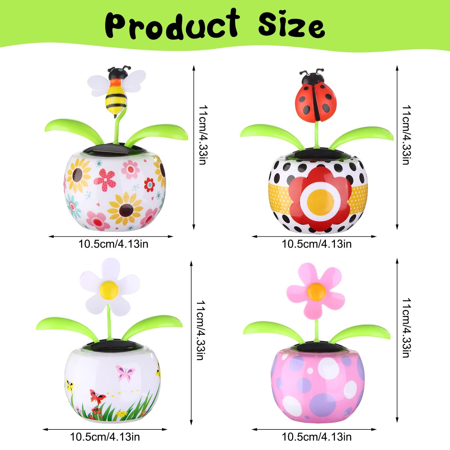 4 Solar Dancing Bee Toy Solar Powered Dancing Sun Flower In Colorful Pots Swinging Ladybug Shape Flip Flap Animated Bobblehead Dancer Window Rose Sun Catcher Car Dashboard Decor