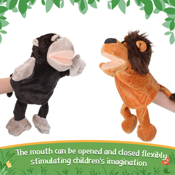 Wettarn 10 Pcs Animal Hand Puppets 12 Inch Soft Plush Plush Puppets Lion Orangutan Giraffe Tiger Pig Elephant Hand Puppets For B