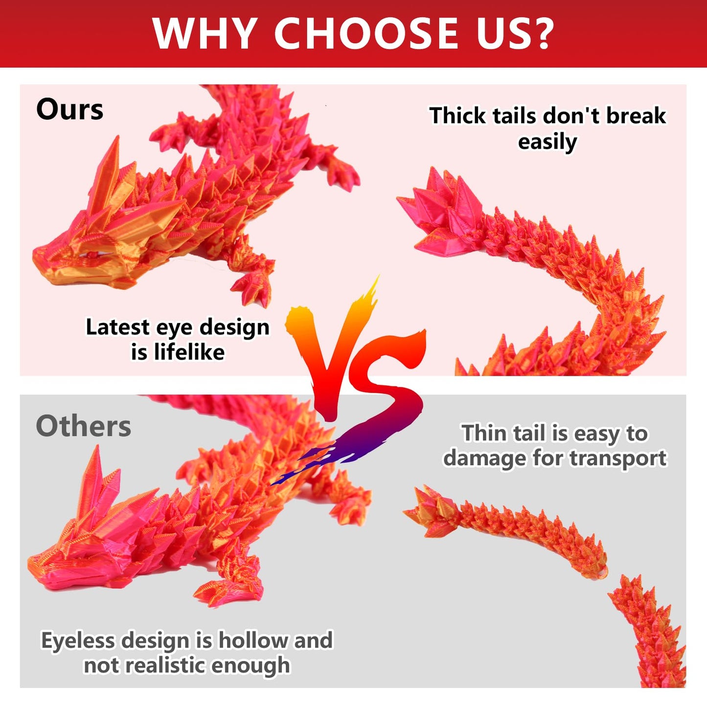 Exqdynm 3D Printed Mystery Dragon Egg Fidget Toy 12'' Crystal Articulated Dragon With Eyes Decorative Collectibles