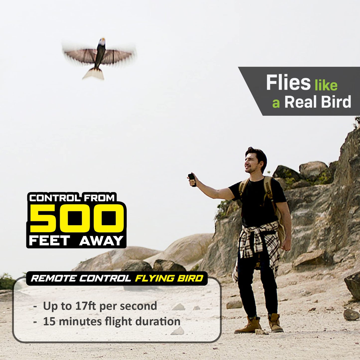 Zing Go Go Bird - Eagle - Premium Remote Control Flying Aircraft - Looks And Flies Like A Real Eagle - Carbon Fiber Drone-Tech R