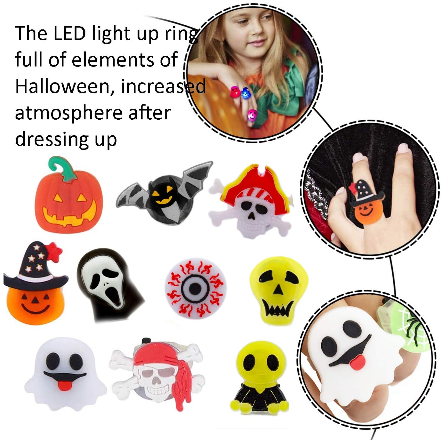 Halloween Light Up Rings 60Pcs Halloween LED Glow Rings for Kids Halloween Party Favor Non-Candy Treats Trick or Treat Goodie Ba
