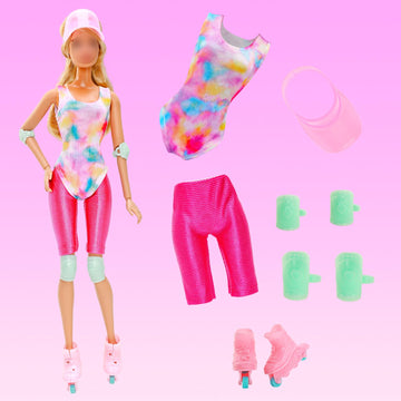 26 Pcs Doll Clothes And Accessories Rollerskating Set With Skates, Helmet, Sun Hat Swimsuit Hoodies Fashion Top And Pants Stocki