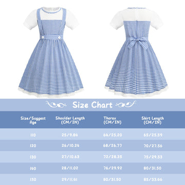 Addacos Girls Blue Plaid Costume Halloween Dress Up Outfits With Accessories (Blue, 120 (4-5T))