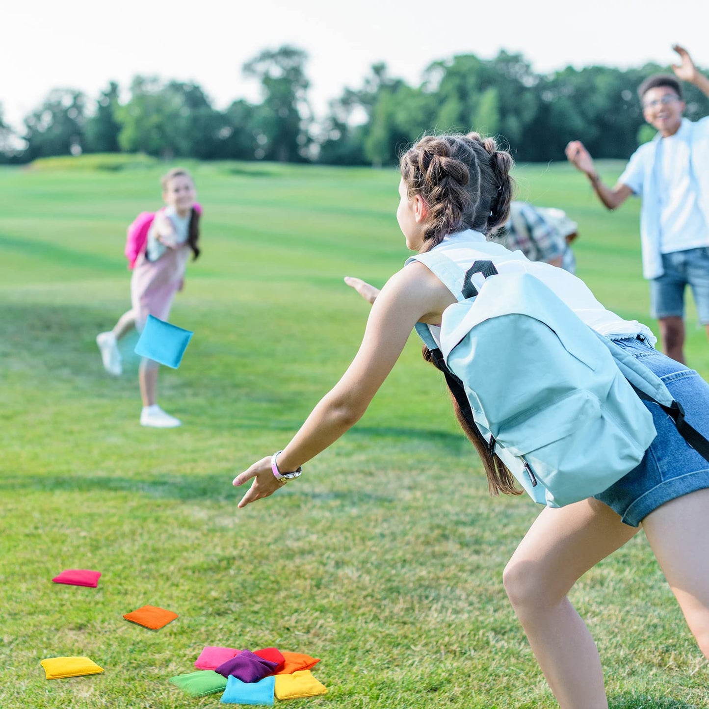 32 Pack Bean Bags Toss for Kids Cornhole Bean Bags Colorful Bean Bags for Tossing Canvas Toss Bags Hand Toy Toss Games Weights f