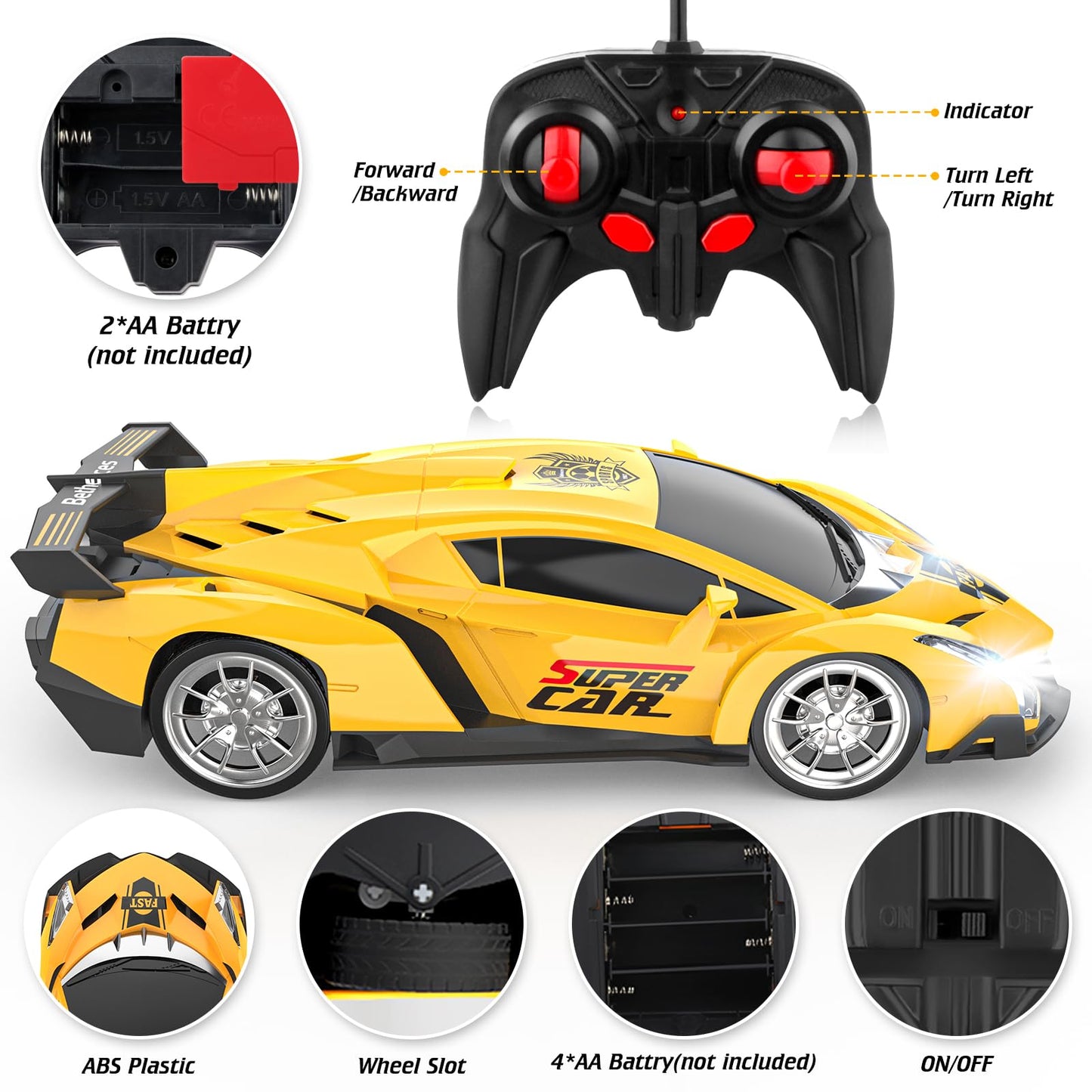 Growsland 2023 Remote Control Car, RC Cars for Kids 1:18 Electric Toy Car Hobby Racing Car Toys with Lights & Controller, Christ