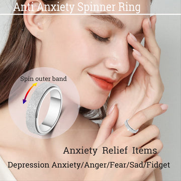 MHWTTY Fidget Spinner Ring for Anxiety Relief - Adjustable Size 8, Available in Black, Rainbow, Rose Gold, Silver - Perfect Fidget Toy for Adults