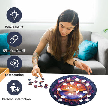 Wooden Jigsaw Puzzles Sunset 200pcs 12.4x11.4in Medium Wooden Puzzles for mature-themeds Unique Shape Animal mature-themed Puzzles Irregular Wood Puzzles Best Gift for mature-themeds and Kids Family Gam