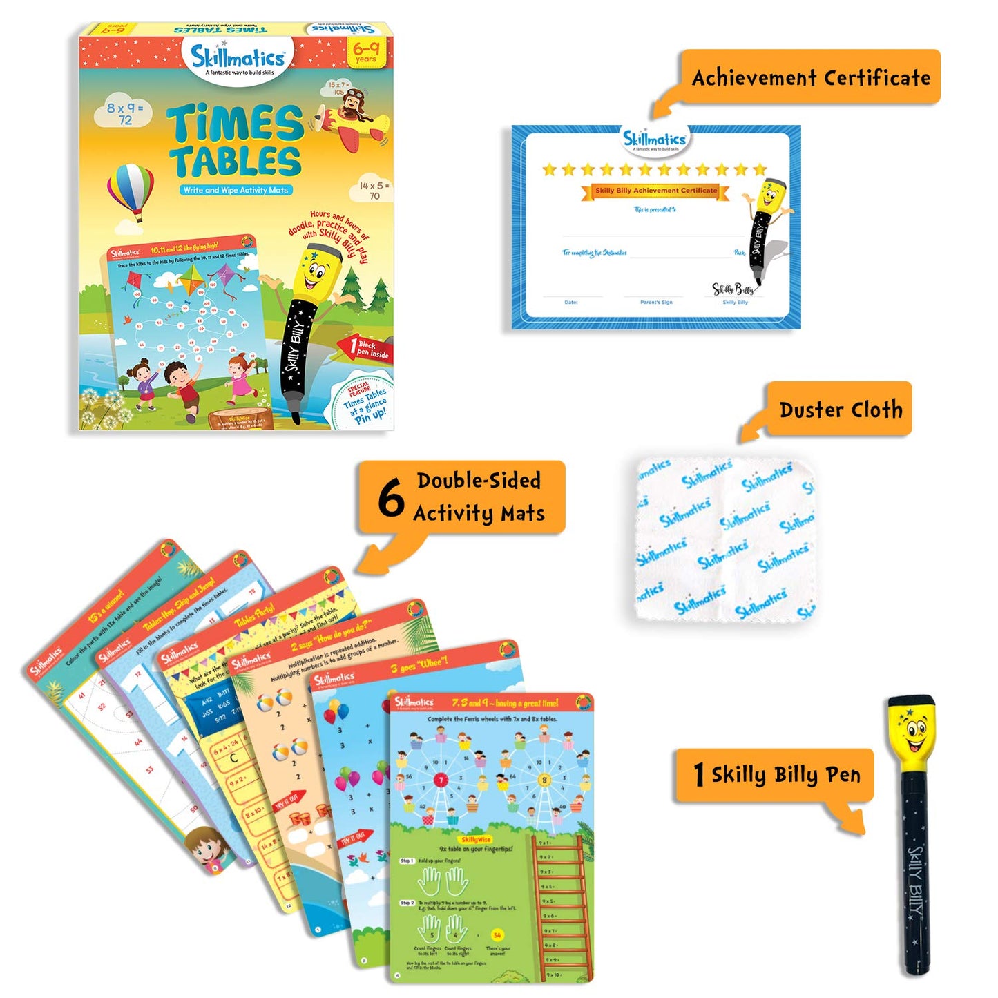 Skillmatics Educational Game: Times Tables | Reusable Activity Mats With Dry Erase Marker | Gifts, Travel Toy & Learning Tools For Ages 6-9