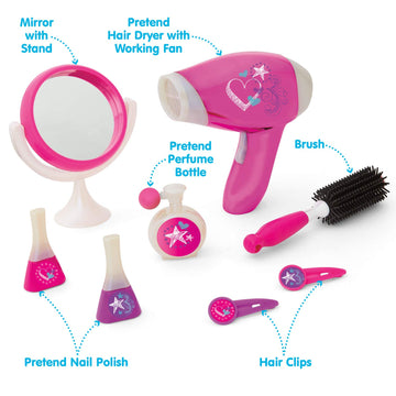Kidoozie Glamour Girls Styling Set - Pretend Play Hair and Cosmetics Set for Children Ages 3 and Above