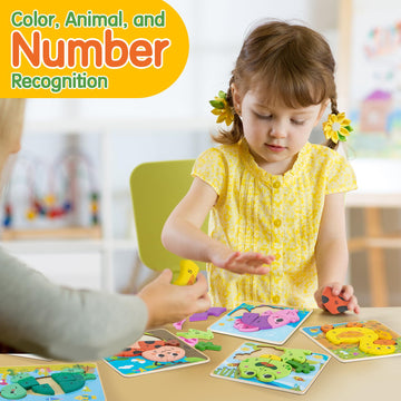 Deli Wooden Toddler Puzzles, 6 Pcs Animals Puzzles For Toddler, Montessori Preschool Educational Learning Toys Make A Great Gift