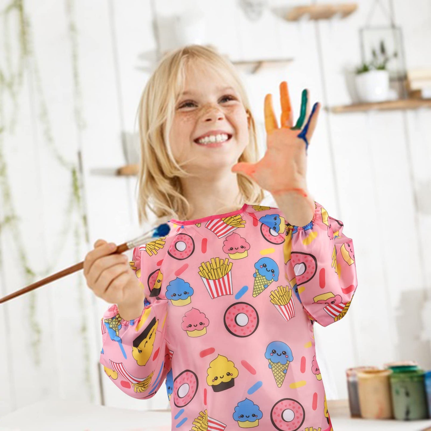 Cubaco 2Pcs Artist Smocks Kids Apron For Painting, Children Smocks With Dessert Pattern, Art Smocks For Kids 3-5 Years Paint Smo