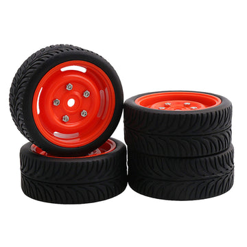 Mxfans 4PCS 12mm Hex Wheel Rims 4 Holes & Rubber Tires for RC 1/10 On Road Cars