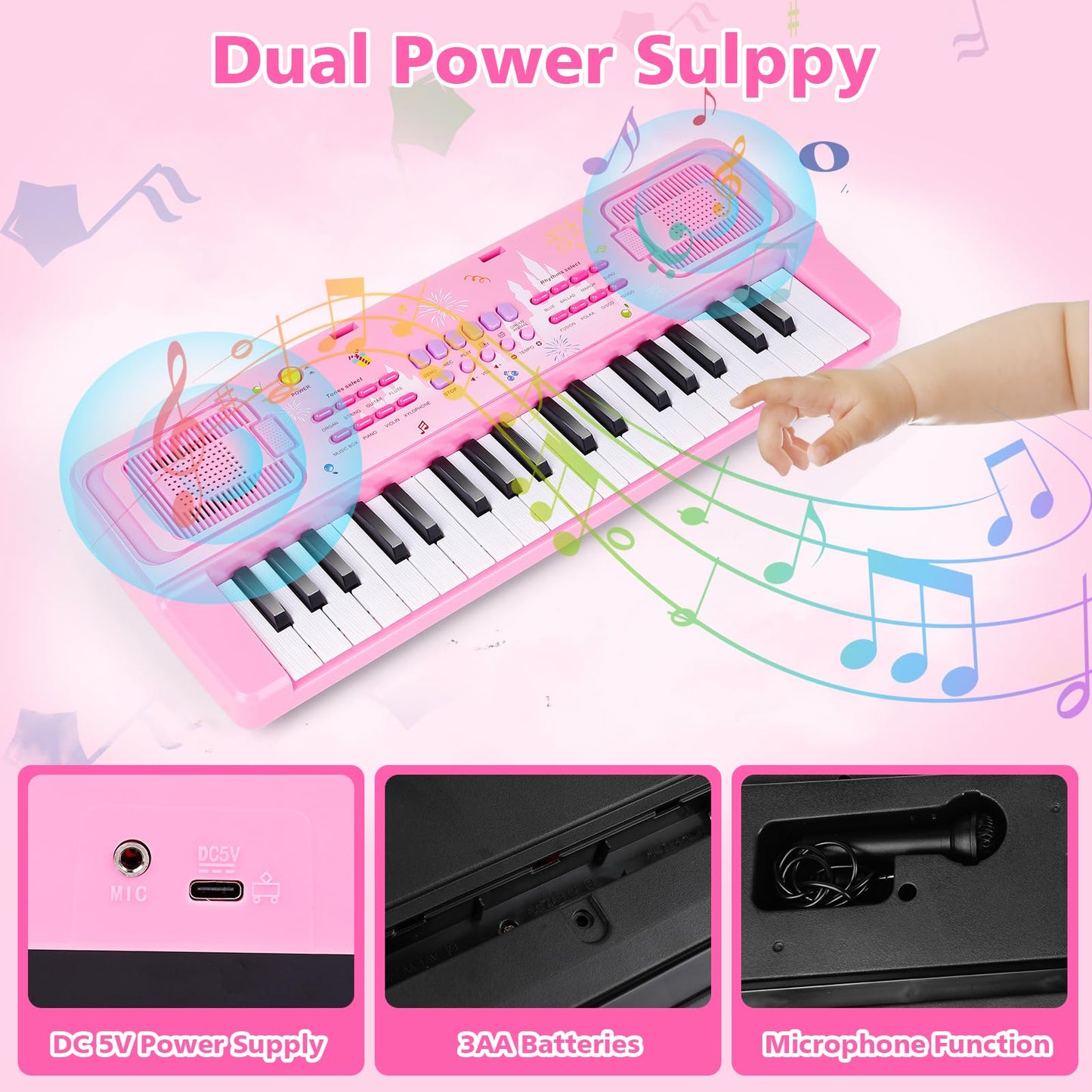 M Sanmersen Kids Piano Keyboard, 37 Keys Electronic Piano With Music Book Bracket, Musical Toy For Toddlers 1-8 Years, Christmas Birthday Gifts For Boys Girls, Pink