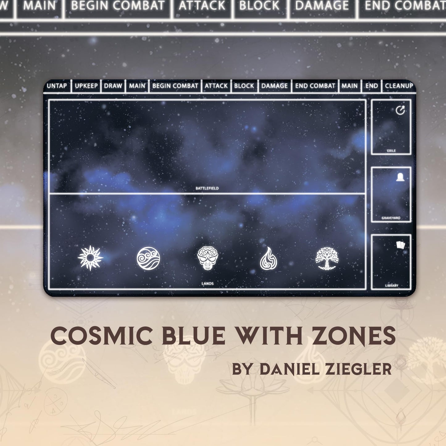 Paramint Cosmic Blue Playmat With Zones (Stitched) - Mtg Playmat - Compatible With Magic The Gathering Playmat - Play Mtg, Yugio