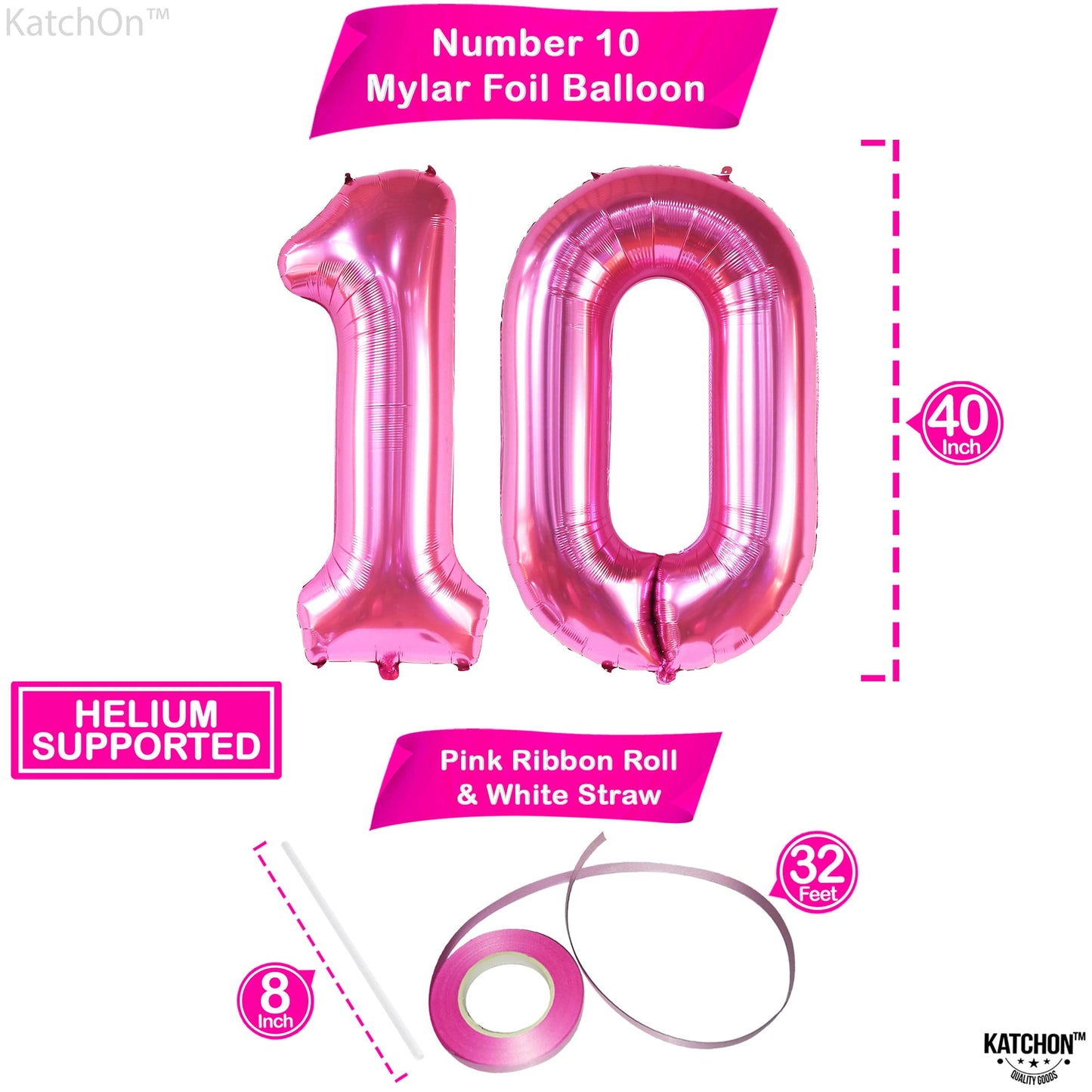 Katchon, Giant Hot Pink 10 Balloon Number - 40 Inch | 10Th Birthday Decorations | Hot Pink 10Th Birthday Balloons For 10 Birthday Decorations Hot Pink | Hot Pink Number 10 Balloons