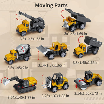 Play Construction Sand Kit,2.2lbs Magic Sand,8 Alloy Construction Vehicles,1 Inflatable Sandbox,8 Worker Figures and Road Signs,
