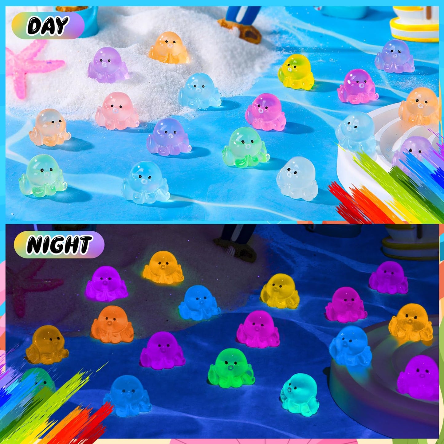 HFAYDZSW 144Pcs Luminous Mini Resin Octopus, Miniature Octopus, Glow in The Dark Tiny Octopus Ornament for Garden Landscape Aqua