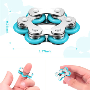 2 Pieces Fidget Toys Flippy Roller Chain, Six Roller Chain Fidget Toys Bike Chain Toys Novelty Stress Relief For Adults Anxiety Autism, Adhd (Dark Blue, Sky Blue)