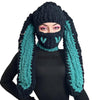 XKCL Knit Plush Bunny Hat - Fluffy Long Ears Cosplay Party Hat (Black Dark Green)