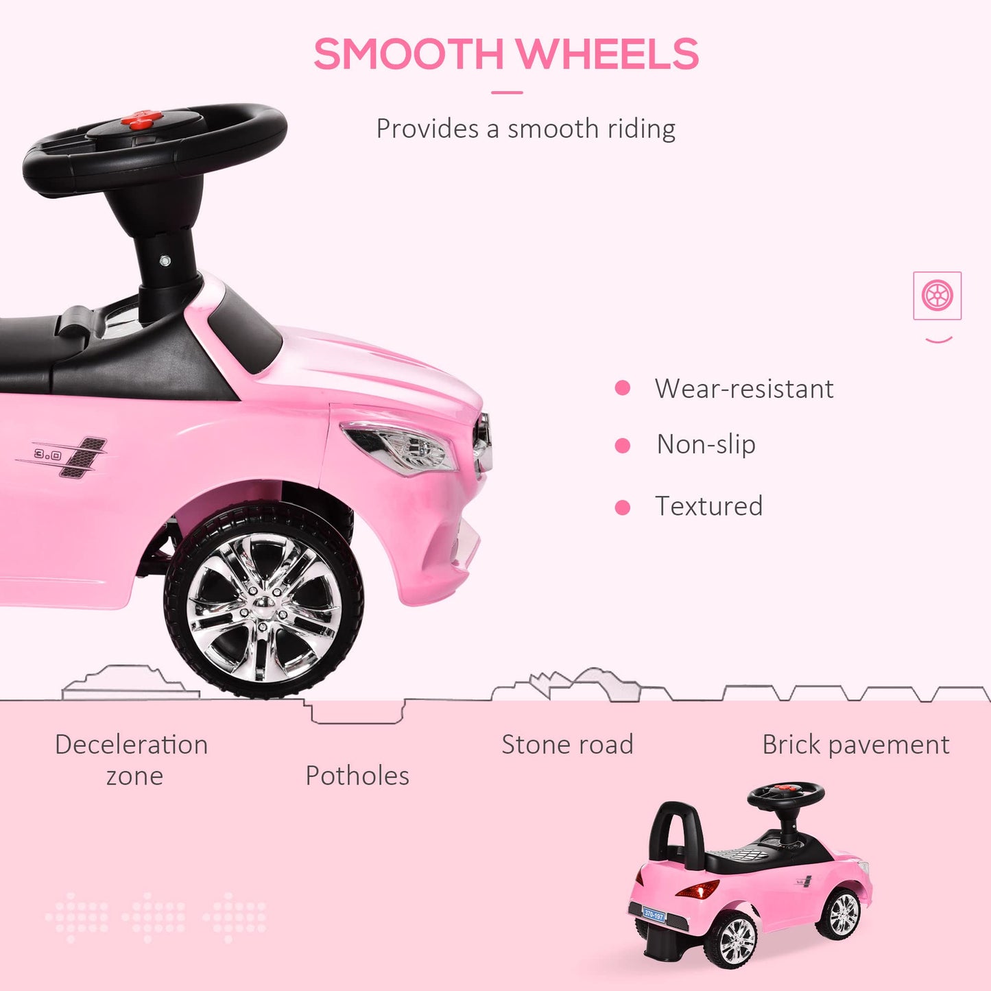 Aosom Kids Ride On Push Car, Foot-To-Floor Walking Sliding Toy Car For Toddler With Working Horn, Music, Headlights And Storage, Pink