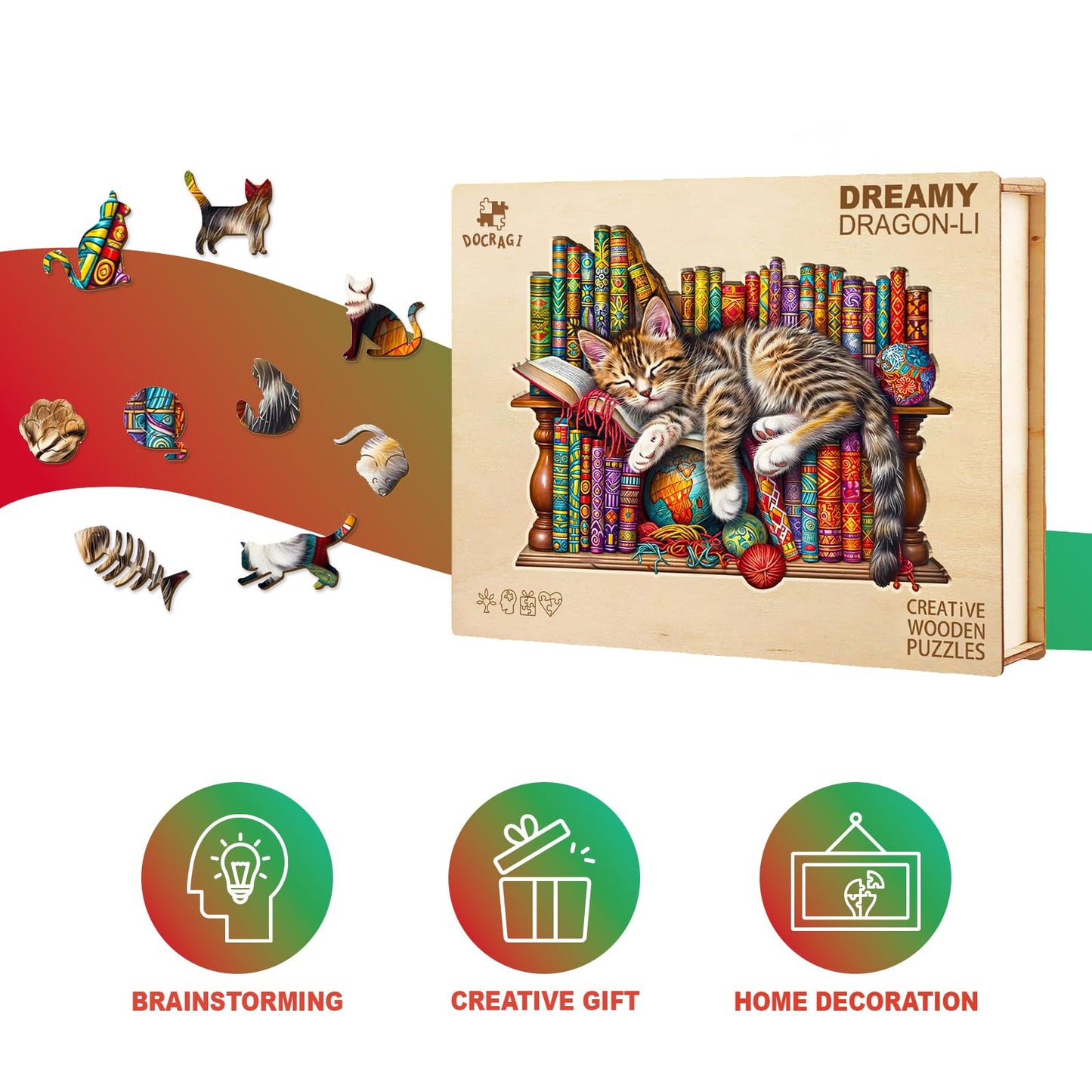 Wooden Cat Puzzles - Unique Shaped Wooden Jigsaw Puzzles For Adults And Kids - Dreamy Cat Wooden Puzzles - Christmas Birthday Gi