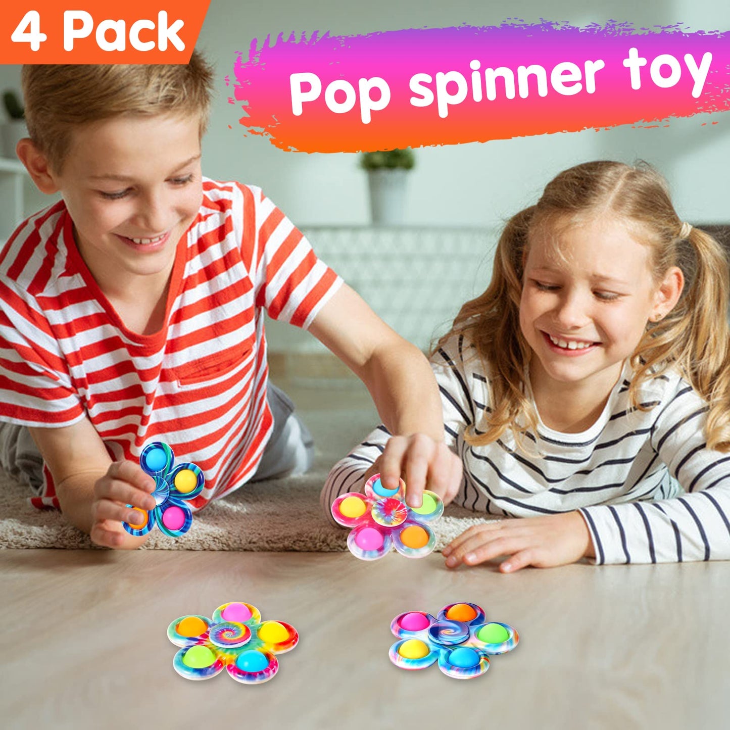 4 Pack Fidget Spinners For Kids Adults, Fidget Toys With Pop For Anxiety Stress Relief, Bulk Sensory Fidget Spinner Toys For Boy