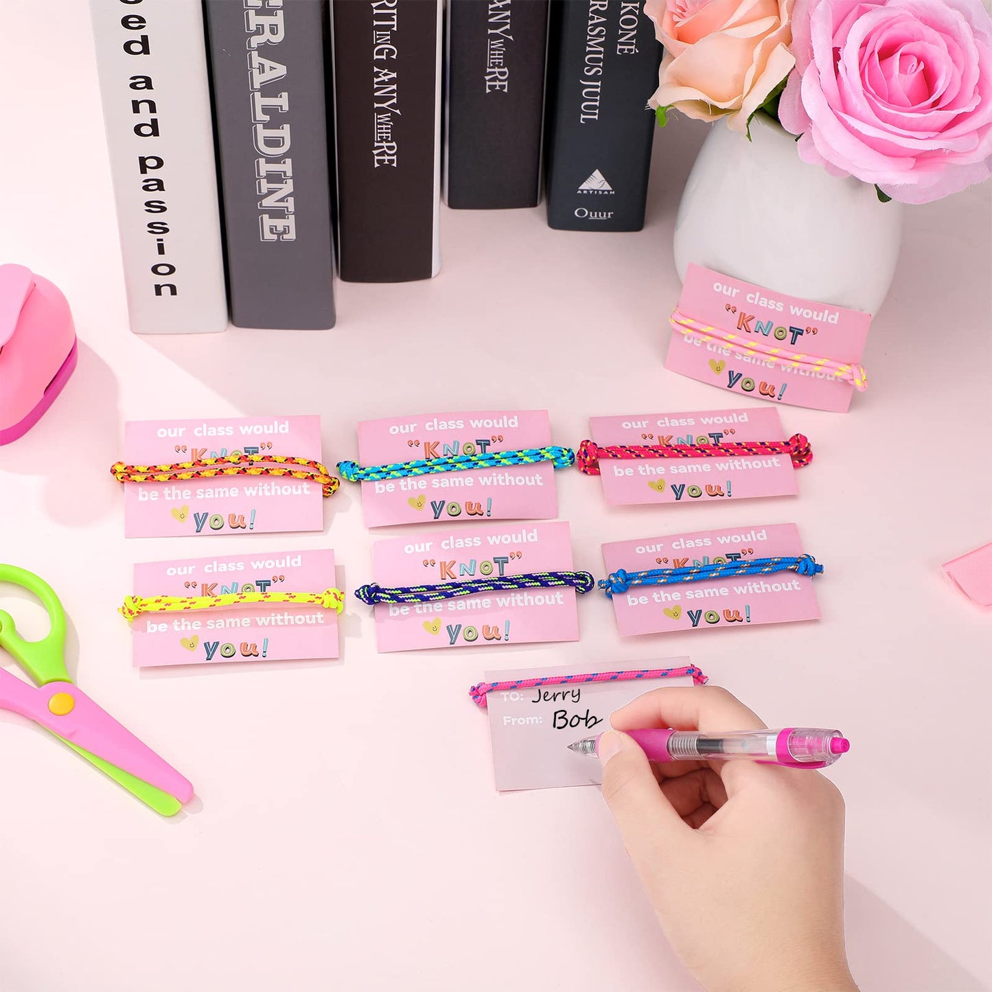 Junkin 60 Sets Valentine Knot Bracelets with Cards Our Class Will Knot Be The Same Without You Classroom Valentines Exchange Gif
