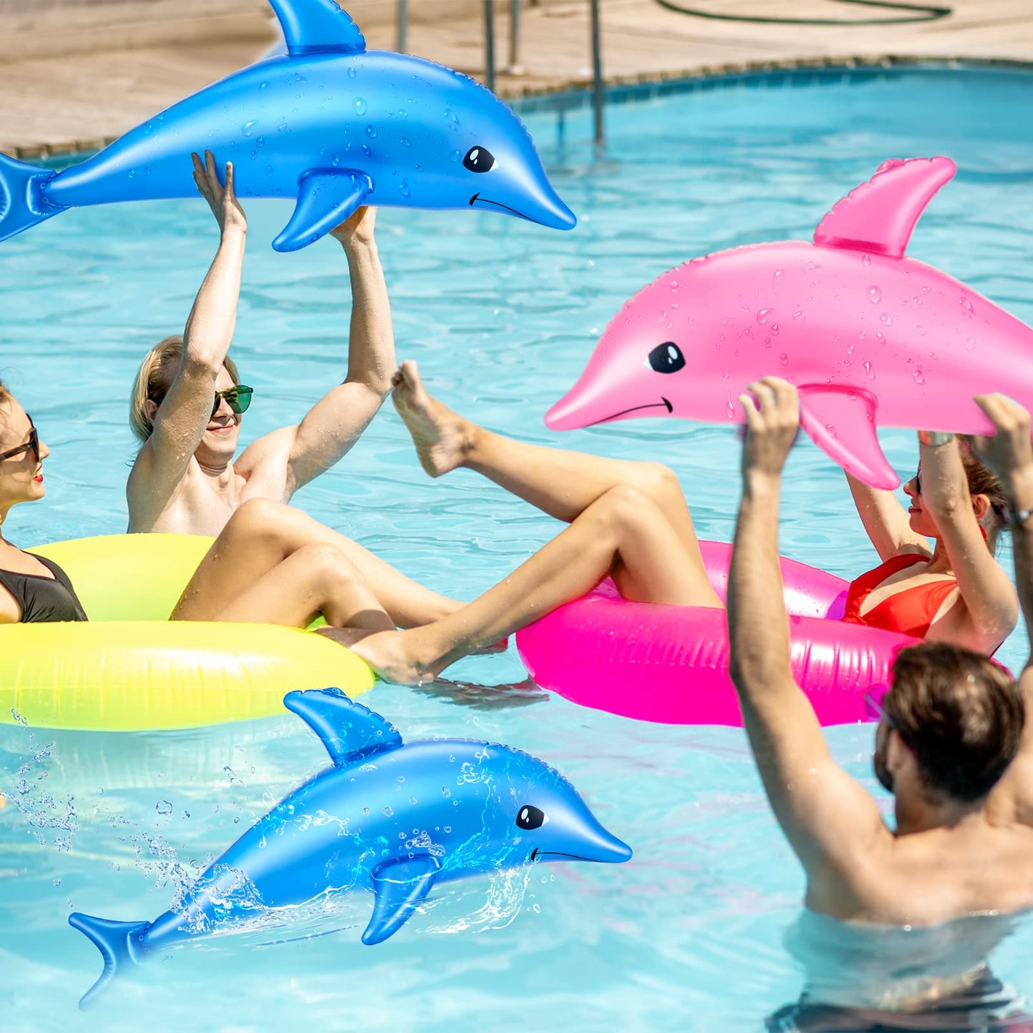 Wettarn 4 Pcs 28.4'' Inflatable Animals Dolphin Inflatable Pool Toy Inflatable Dolphin Toy For Dolphin Party Decorations Summer Pool Supplies Favors Birthday Gifts Poolside Themed Decor, Pink And Blue
