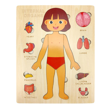 Wooden Body Puzzles for Kids, Toddler Montessori 14 Pieces Girl Anatomy Puzzle, Human Body Learning Toy with Internal Organs Ear