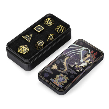 DNDND Metal Dice Set - 7 Polyhedral Dice with Gift Box, Black and Gold, Zinc Material for Dungeons and Dragons RPG