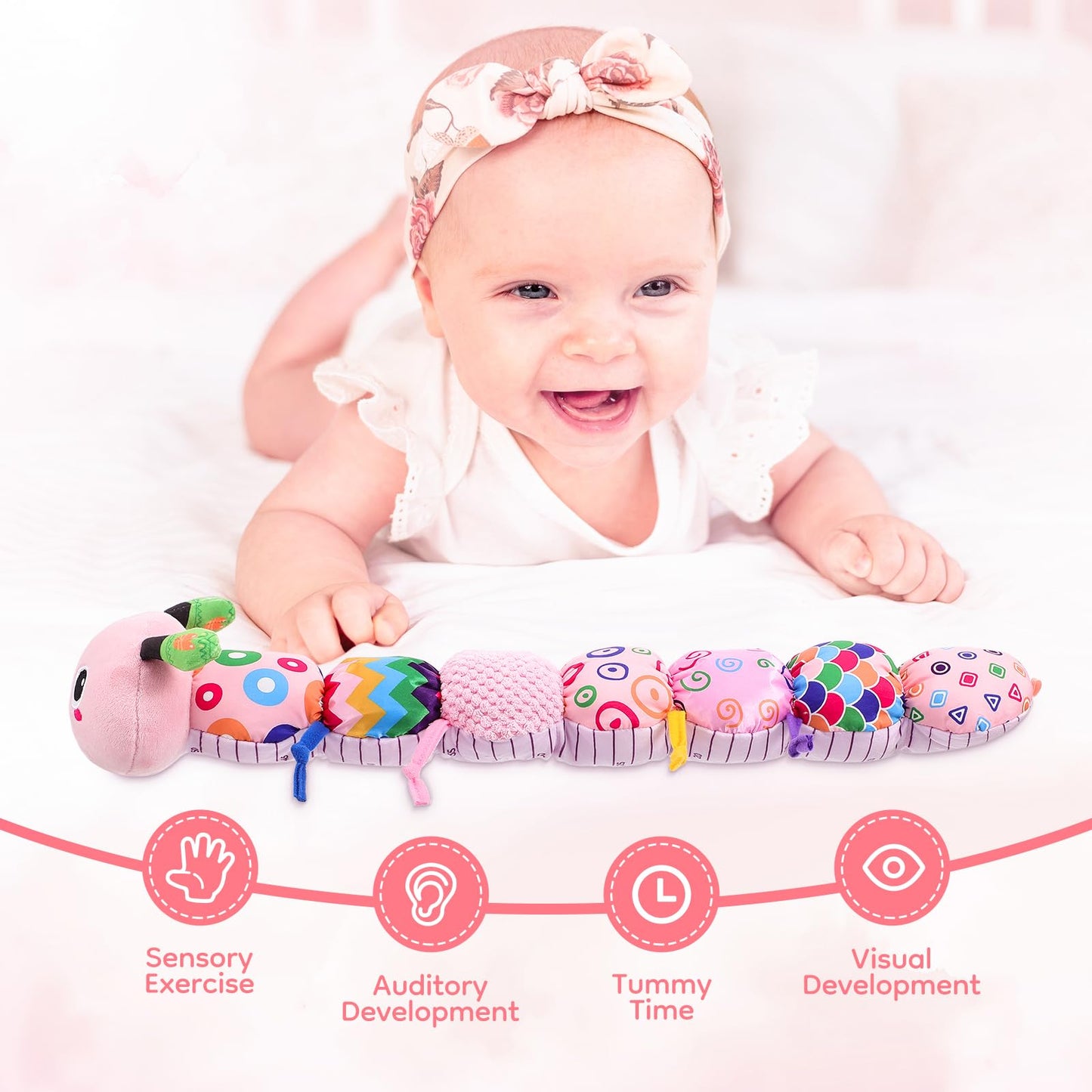 Baby Sensory Toys 0-6 Months - Tummy Time Gifts Stuffed Caterpillar Toys For 0-3 3-6 6-9 6-12 Months Newborn Infant Rattles Crin
