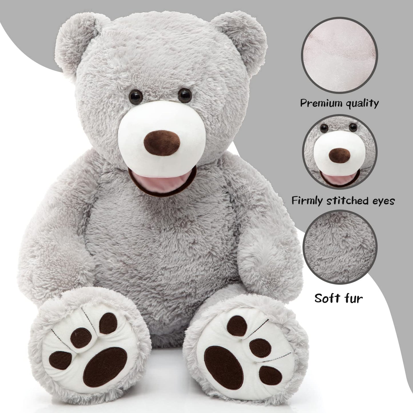 Morismos Giant Teddy Bear With Big Footprints Big Teddy Bear Plush Stuffed Animals (Gray, 39 Inches)